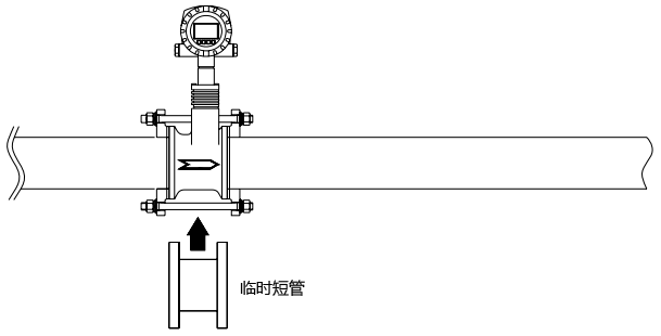 清洗管道時應暫時安裝一節短管代替渦街流量計